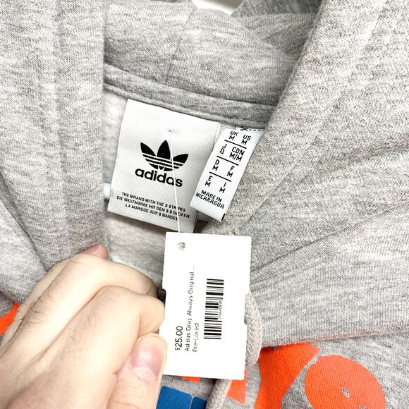ADIDAS Hoodie Unisex Medium Pocket Always Original Sweatshirt Pull Over Gray - Picture 2 of 3